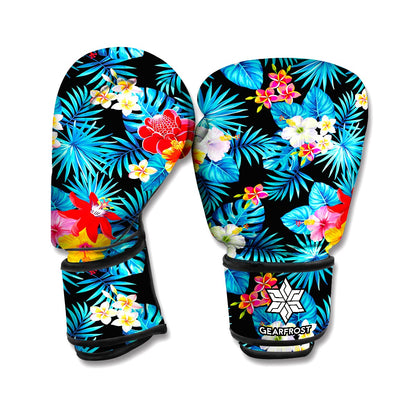 Turquoise Tropical Hawaii Pattern Print Boxing Gloves