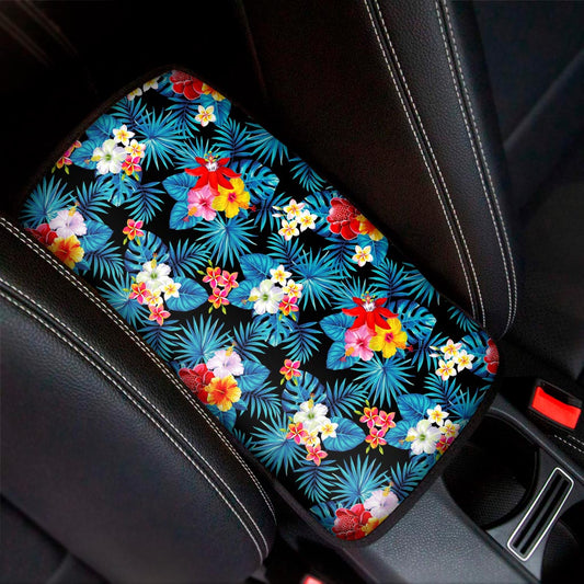 Turquoise Tropical Hawaii Pattern Print Car Center Console Cover