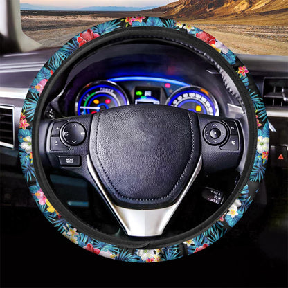 Turquoise Tropical Hawaii Pattern Print Car Steering Wheel Cover