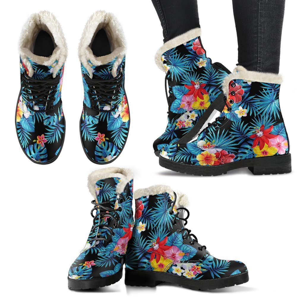 Turquoise Tropical Hawaii Pattern Print Comfy Boots GearFrost