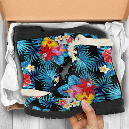 Turquoise Tropical Hawaii Pattern Print Comfy Boots GearFrost