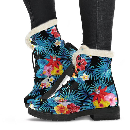 Turquoise Tropical Hawaii Pattern Print Comfy Boots GearFrost