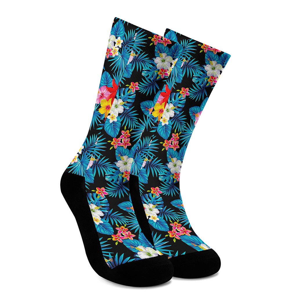 Turquoise Tropical Hawaii Pattern Print Crew Socks