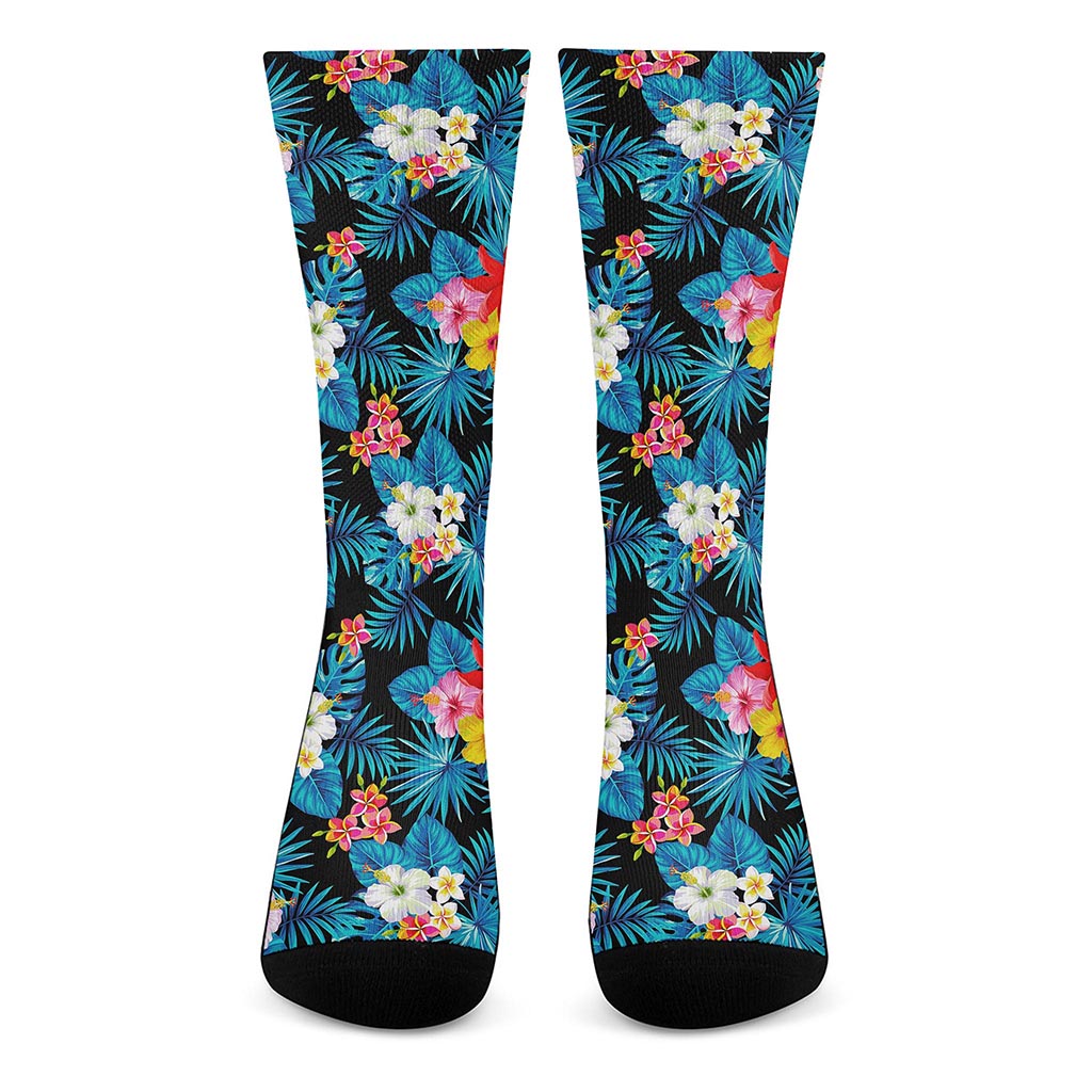 Turquoise Tropical Hawaii Pattern Print Crew Socks