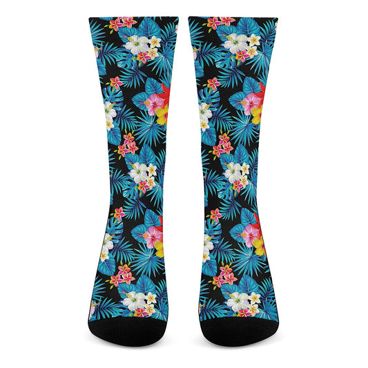 Turquoise Tropical Hawaii Pattern Print Crew Socks