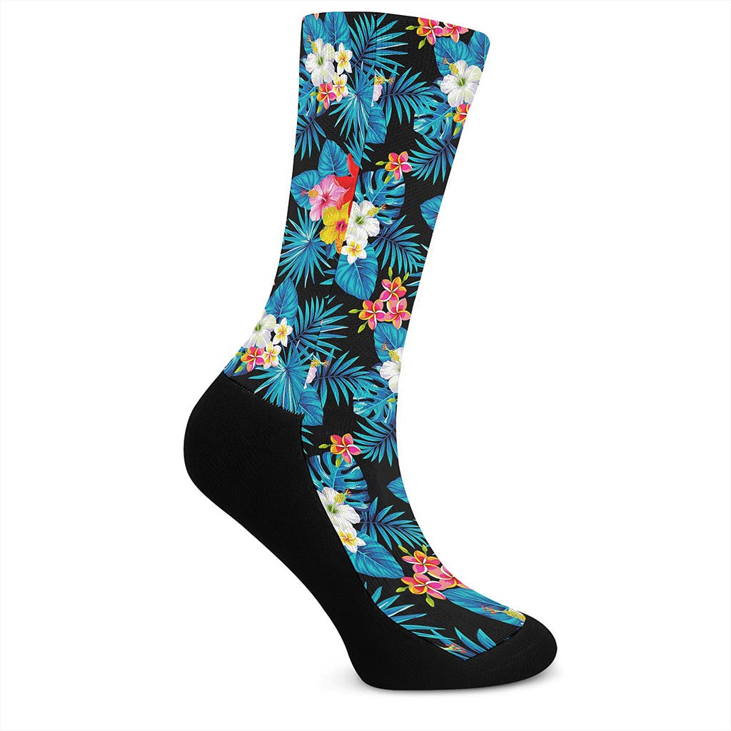 Turquoise Tropical Hawaii Pattern Print Crew Socks