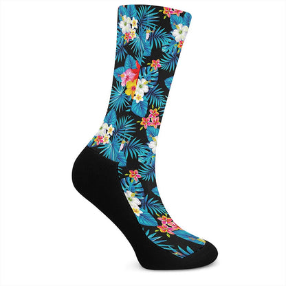 Turquoise Tropical Hawaii Pattern Print Crew Socks