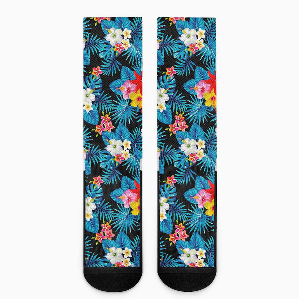 Turquoise Tropical Hawaii Pattern Print Crew Socks