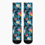 Turquoise Tropical Hawaii Pattern Print Crew Socks