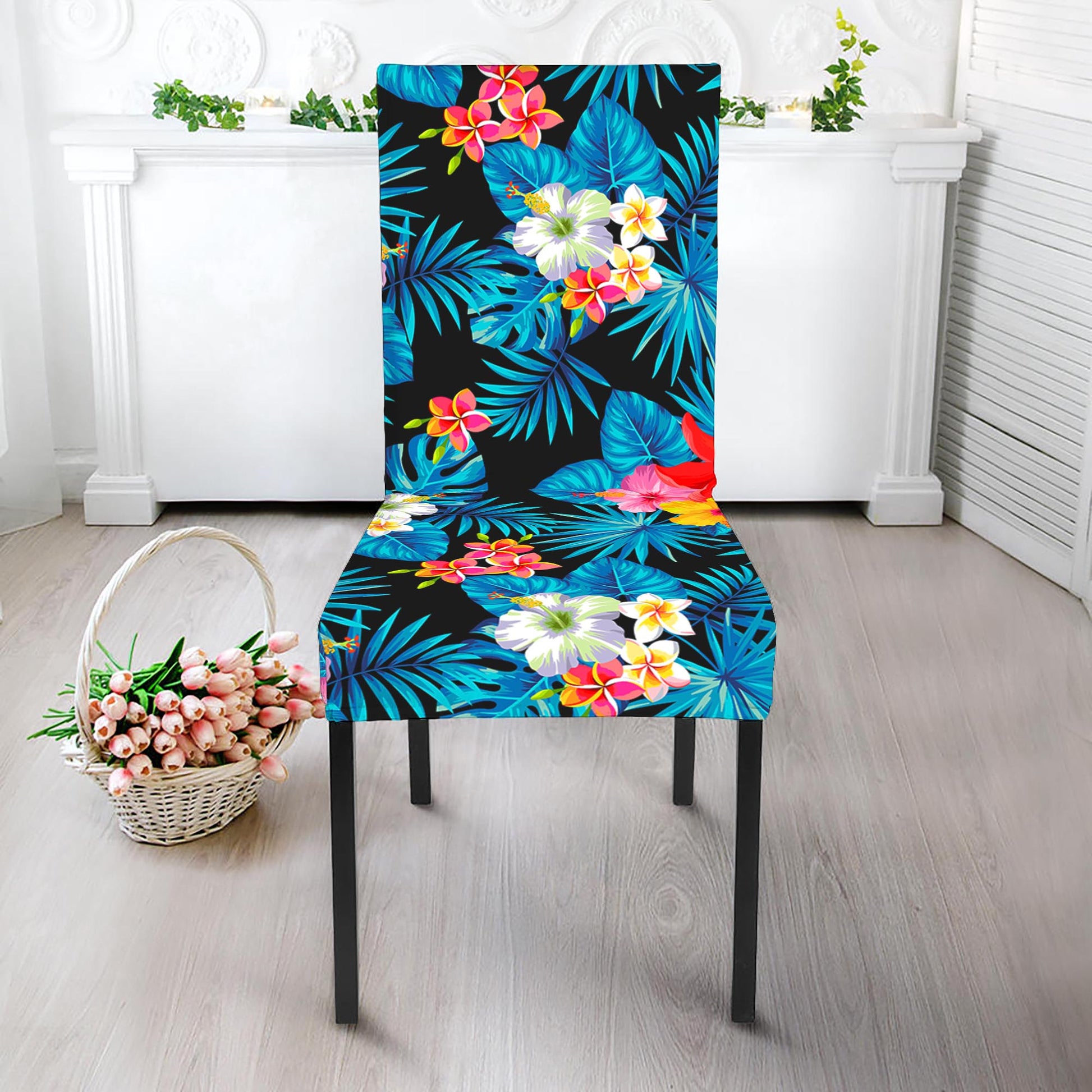 Turquoise Tropical Hawaii Pattern Print Dining Chair Slipcover