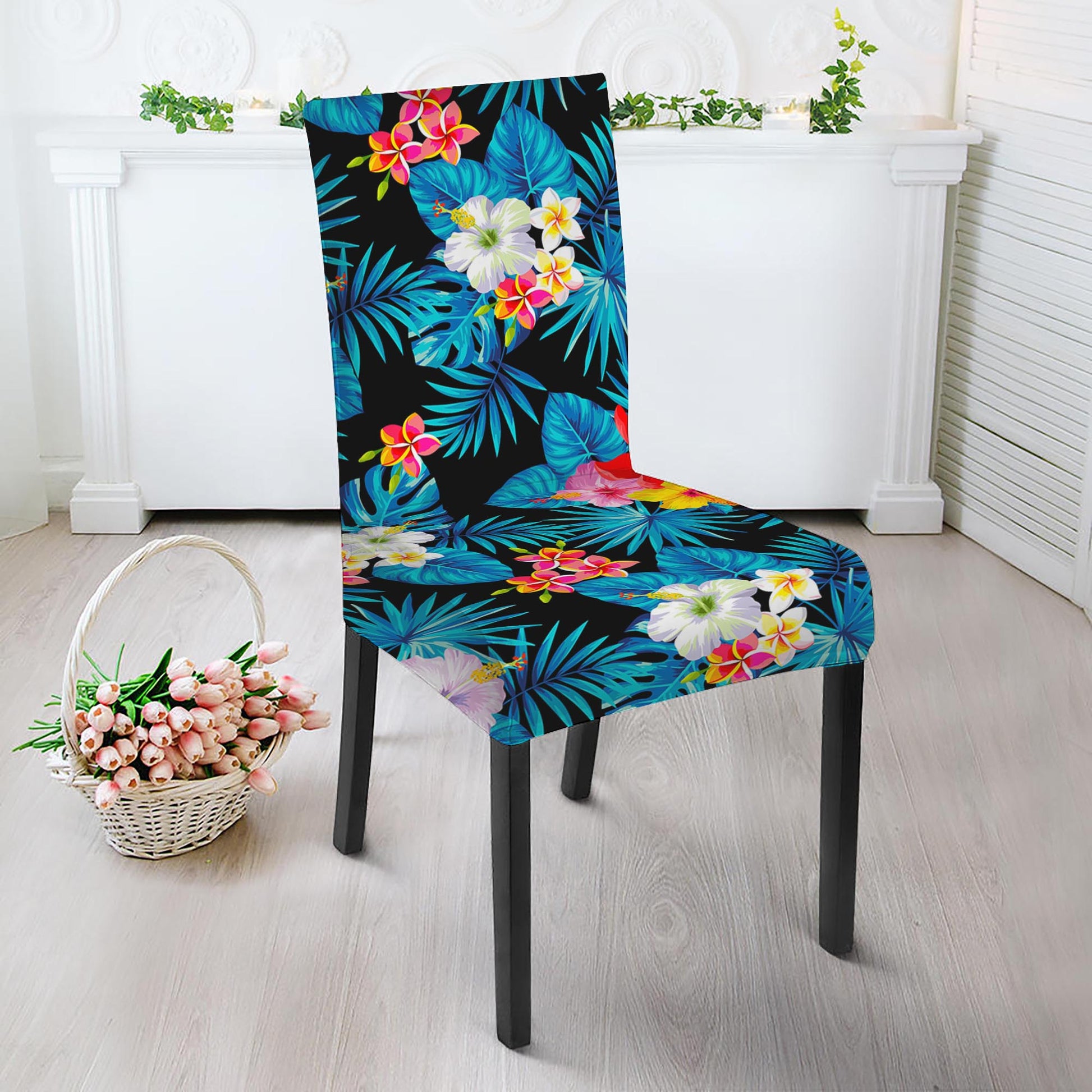 Turquoise Tropical Hawaii Pattern Print Dining Chair Slipcover