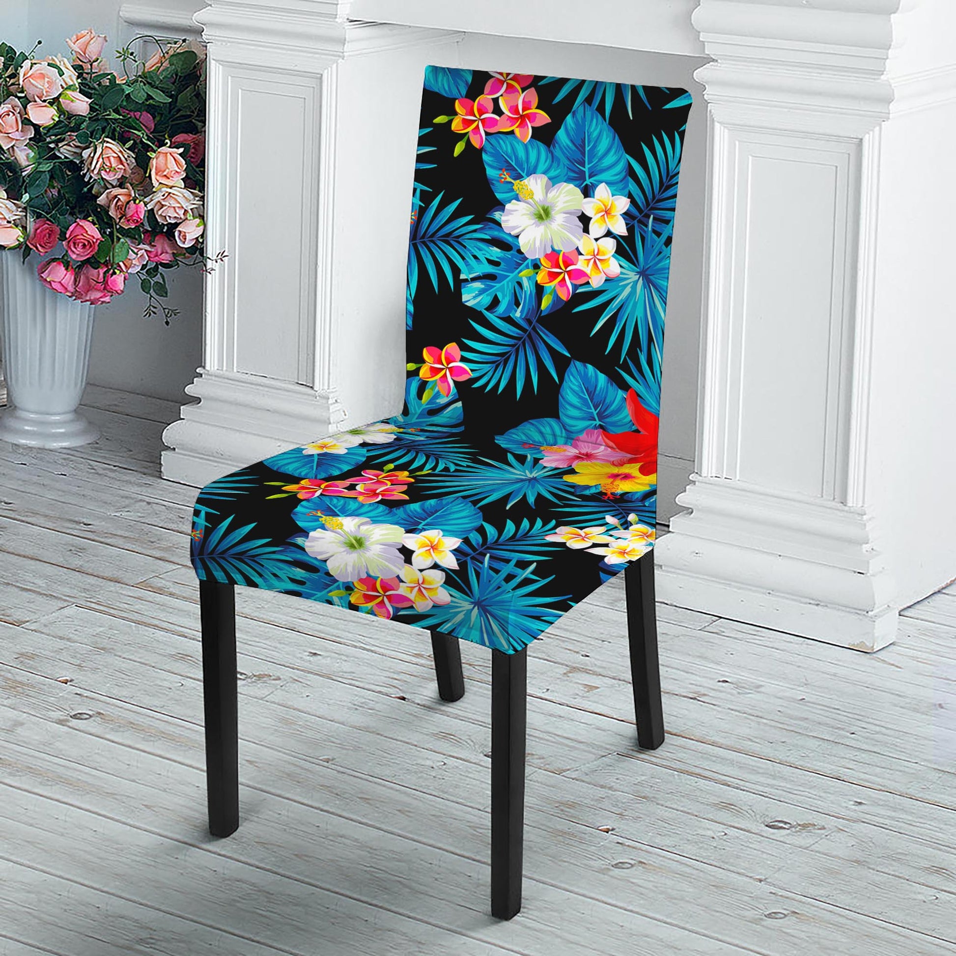 Turquoise Tropical Hawaii Pattern Print Dining Chair Slipcover