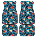 Turquoise Tropical Hawaii Pattern Print Front and Back Car Floor Mats