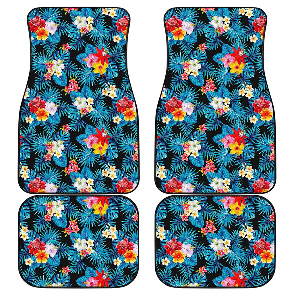 Turquoise Tropical Hawaii Pattern Print Front and Back Car Floor Mats