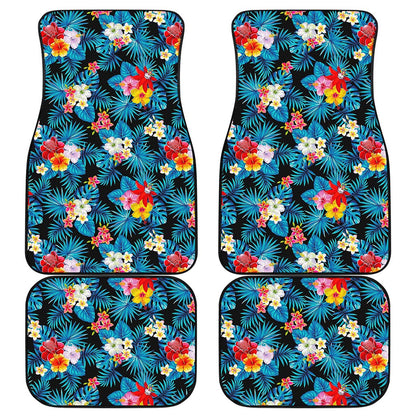 Turquoise Tropical Hawaii Pattern Print Front and Back Car Floor Mats