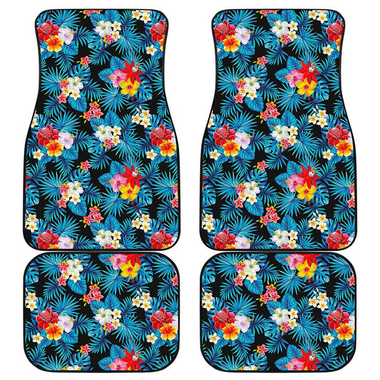 Turquoise Tropical Hawaii Pattern Print Front and Back Car Floor Mats