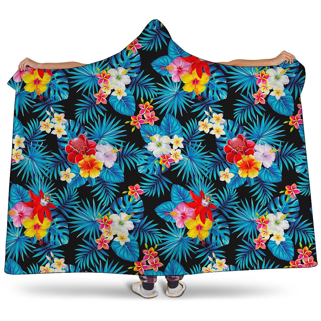 Turquoise Tropical Hawaii Pattern Print Hooded Blanket