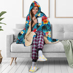 Turquoise Tropical Hawaii Pattern Print Hooded Blanket
