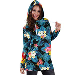 Turquoise Tropical Hawaii Pattern Print Hoodie Dress GearFrost
