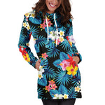 Turquoise Tropical Hawaii Pattern Print Hoodie Dress GearFrost