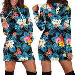 Turquoise Tropical Hawaii Pattern Print Hoodie Dress GearFrost
