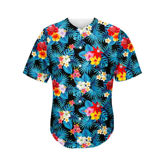 Turquoise Tropical Hawaii Pattern Print Men's Baseball Jersey