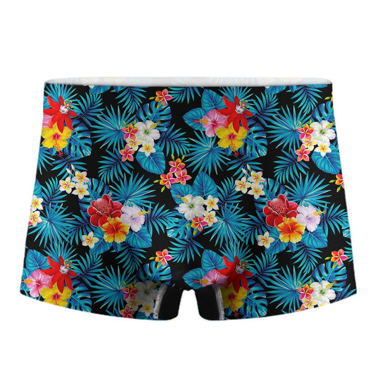 Turquoise Tropical Hawaii Pattern Print Men's Boxer Briefs