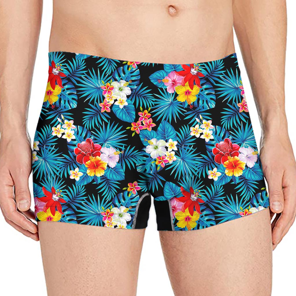 Turquoise Tropical Hawaii Pattern Print Men's Boxer Briefs