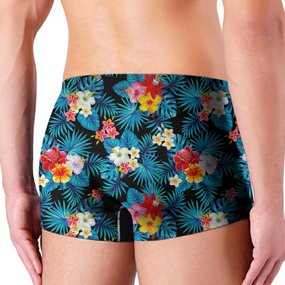 Turquoise Tropical Hawaii Pattern Print Men's Boxer Briefs