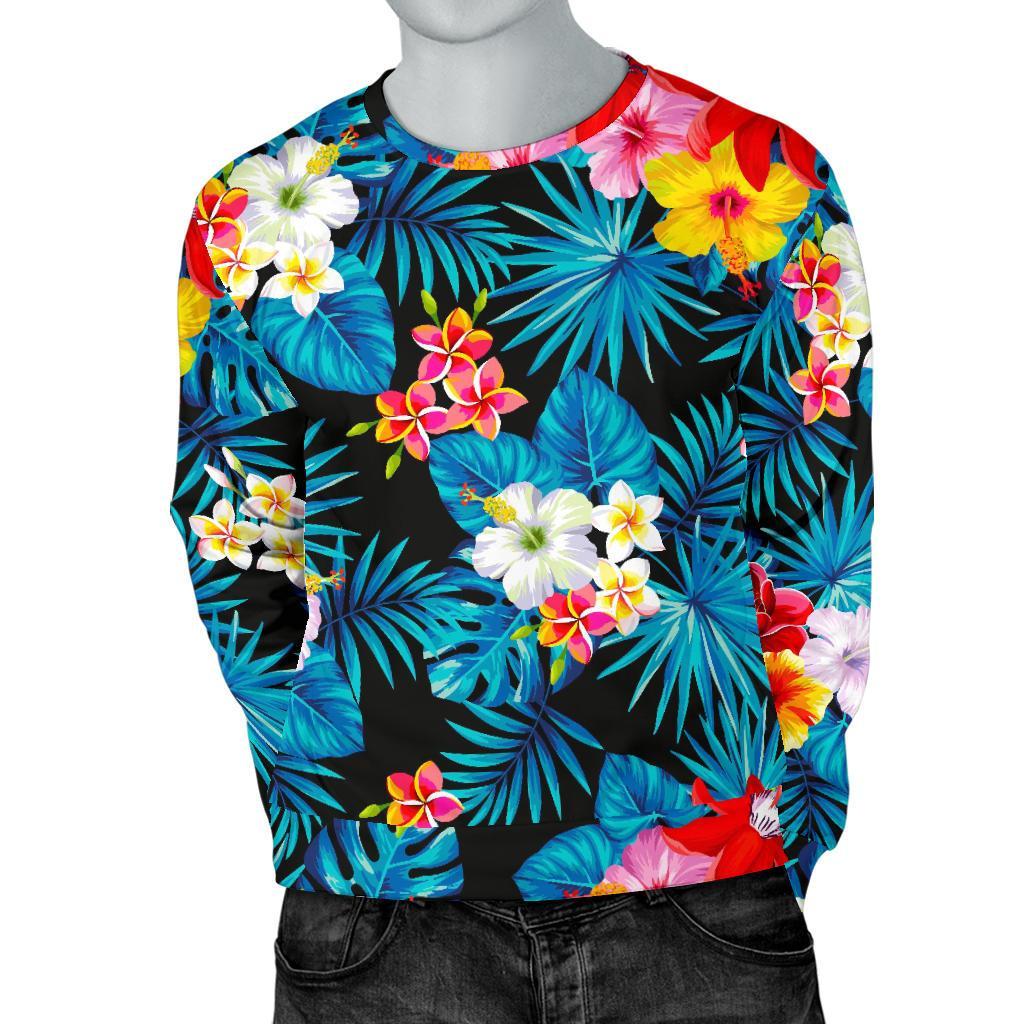 Turquoise Tropical Hawaii Pattern Print Men's Crewneck Sweatshirt GearFrost