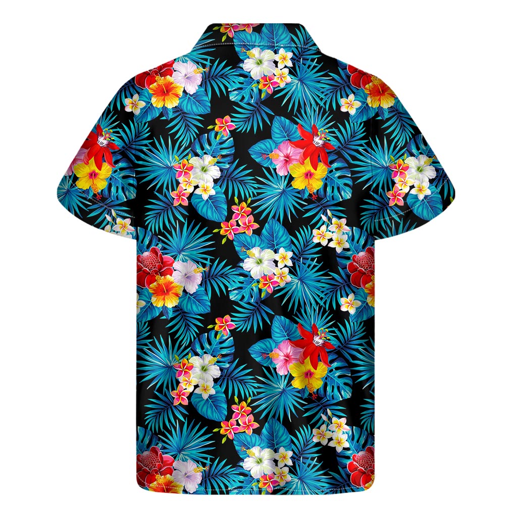 Turquoise Tropical Hawaii Pattern Print Men's Short Sleeve Shirt