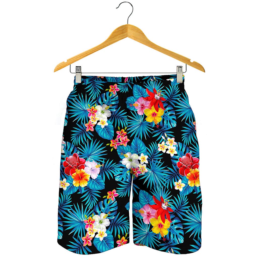 Turquoise Tropical Hawaii Pattern Print Men's Shorts