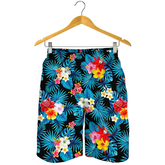 Turquoise Tropical Hawaii Pattern Print Men's Shorts