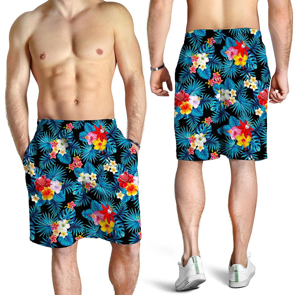 Turquoise Tropical Hawaii Pattern Print Men's Shorts