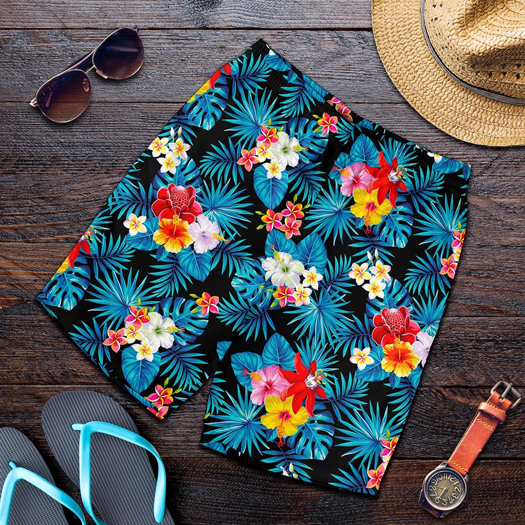 Turquoise Tropical Hawaii Pattern Print Men's Shorts