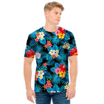 Turquoise Tropical Hawaii Pattern Print Men's T-Shirt