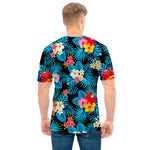 Turquoise Tropical Hawaii Pattern Print Men's T-Shirt