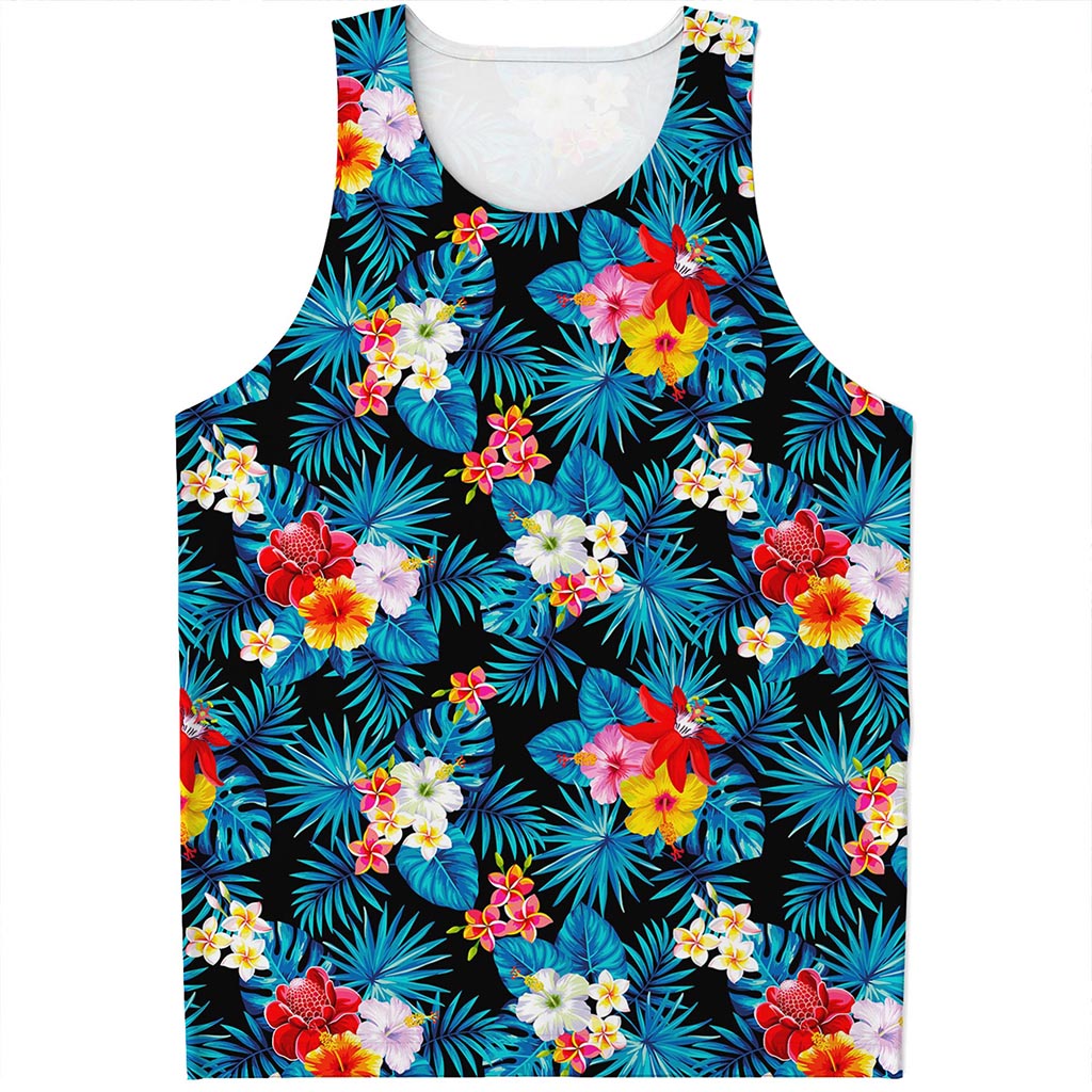 Turquoise Tropical Hawaii Pattern Print Men's Tank Top