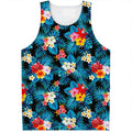 Turquoise Tropical Hawaii Pattern Print Men's Tank Top