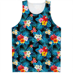 Turquoise Tropical Hawaii Pattern Print Men's Tank Top