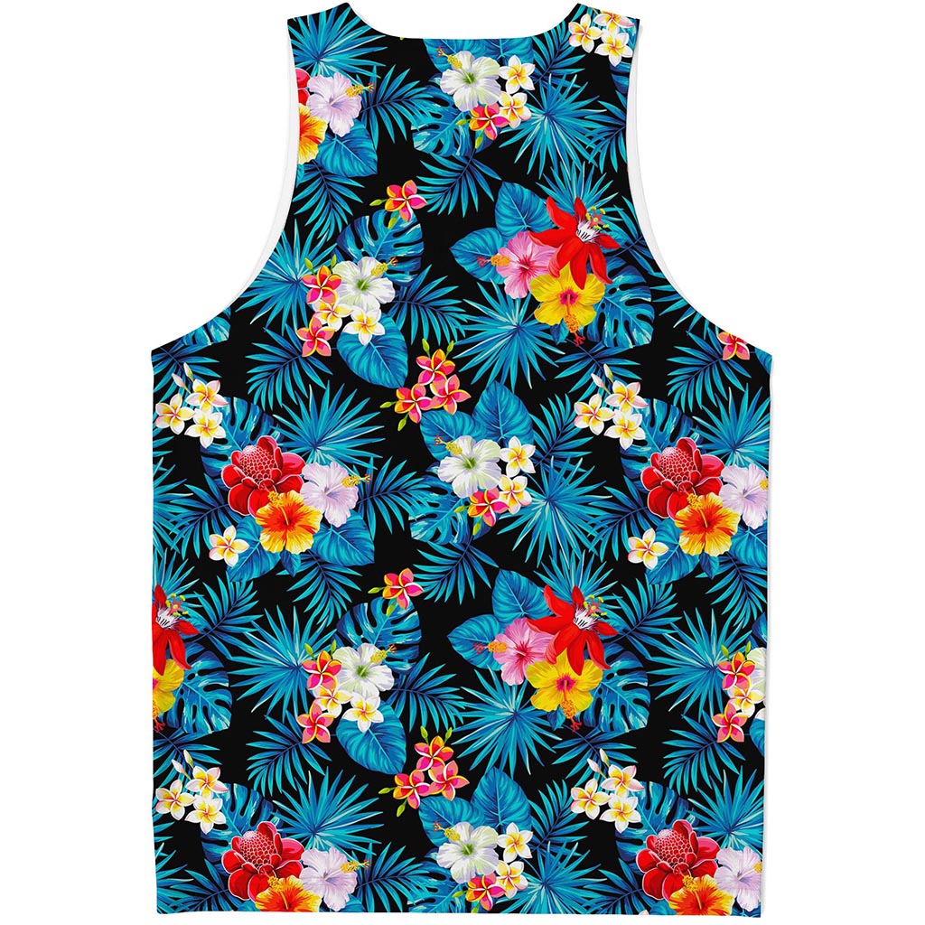 Turquoise Tropical Hawaii Pattern Print Men's Tank Top