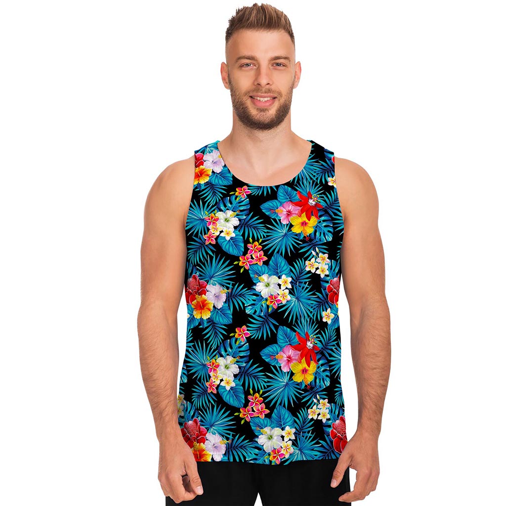 Turquoise Tropical Hawaii Pattern Print Men's Tank Top