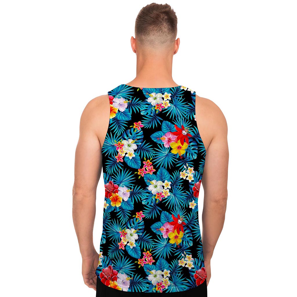 Turquoise Tropical Hawaii Pattern Print Men's Tank Top