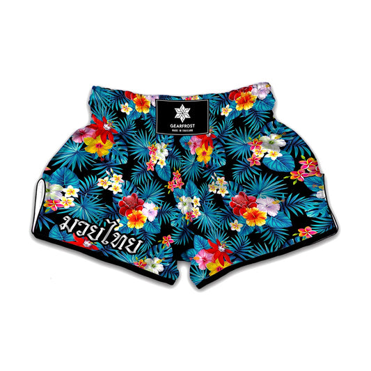 Turquoise Tropical Hawaii Pattern Print Muay Thai Boxing Shorts