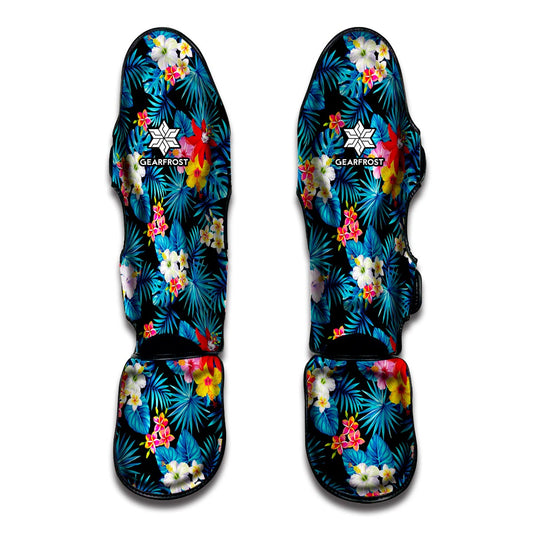 Turquoise Tropical Hawaii Pattern Print Muay Thai Shin Guard