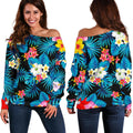 Turquoise Tropical Hawaii Pattern Print Off The Shoulder Sweatshirt