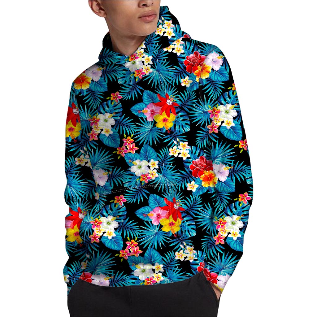 Turquoise Tropical Hawaii Pattern Print Pullover Hoodie