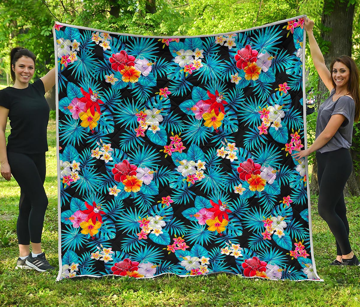 Turquoise Tropical Hawaii Pattern Print Quilt