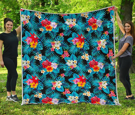 Turquoise Tropical Hawaii Pattern Print Quilt