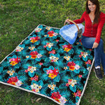 Turquoise Tropical Hawaii Pattern Print Quilt